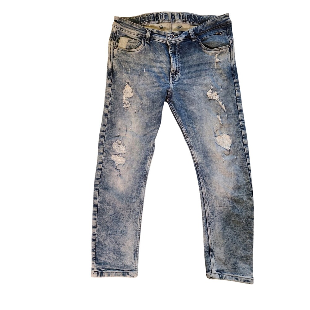 Eight Miles Jeans Mens Distressed Ripped Denim Light Wash Casual Pants‎